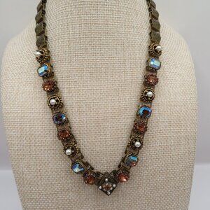 Sweet Romance Autumn Haze Multi Color Crystals Faux Pearl Collar Necklace